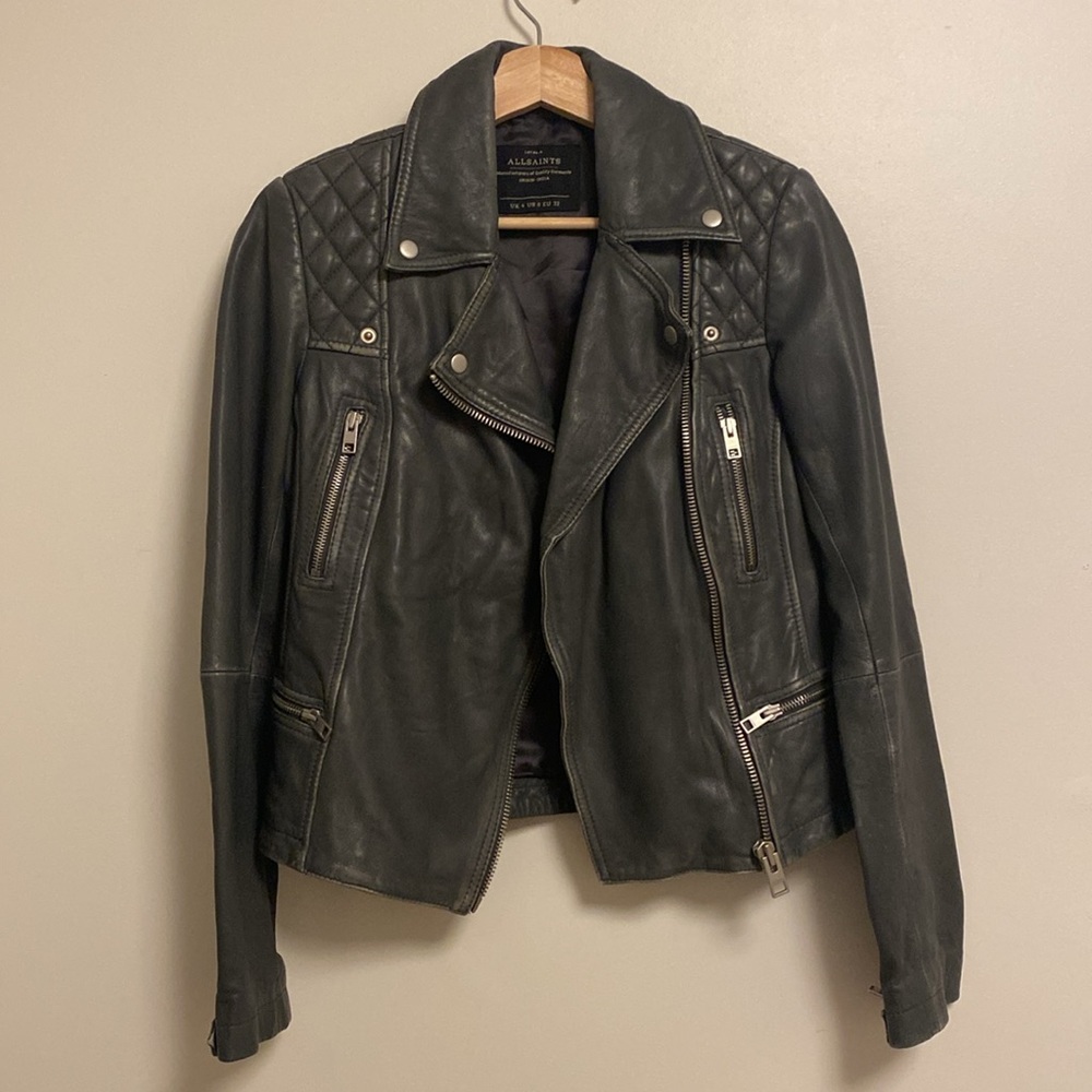SOLD All Saints Charcoal Leather Moto Jacket - Picture 8 of 15